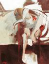 Nude on red chair with bended leg