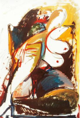 Nude with bent leg on chair