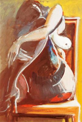 Nude with bent leg on chair