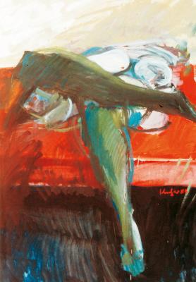 Nude with green tights