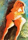 Standing nude and green dotted background