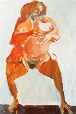 Standing nude with yellow tights