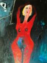 Red nude on black with skull