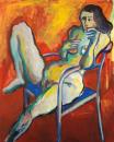 Sitting nude on red