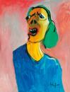 Distorted face with green hair