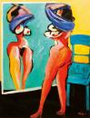 Nude standing in front of mirror and blue chair
